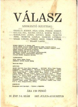 Sárközi György - Válasz - IV évfolyam,7-8. szám Sárközi György - Válasz - IV évfolyam,7-8. szám, Budapest 1937 antikvár könyv