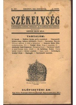 Szépvizi Balás Béla - A Székelység - III. évfolyam, 8. szám Szépvizi Balás Béla - A Székelység - III. évfolyam, 8. szám, Budapest 1934 antikvár könyv