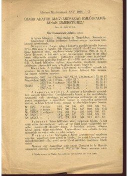Dr. Éhik Gyula - Újabb adatok Magyarország emlősfaunájának ismeretéhez Dr. Éhik Gyula - Újabb adatok Magyarország emlősfaunájának ismeretéhez, Budapest 1928 antikvár könyv