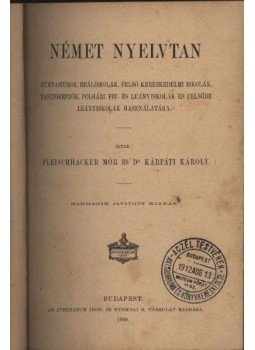 - Német nyelvtan - Német nyelvtan, Budapest 1900 antikvár könyv
