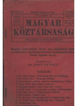 Dr. Nagy György - Magyar Köztársaság 1912/11. szám Dr. Nagy György - Magyar Köztársaság 1912/11. szám, Hódmezővásárhely 1912 antikvár könyv