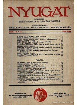 Babits Mihály, Gellért Oszkár - Nyugat 1935 XXVIII. évf. 7.szám Babits Mihály, Gellért Oszkár - Nyugat 1935 XXVIII. évf. 7.szám, Budapest 1935 antikvár könyv