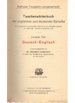 Dr. Lindermann, Hermann - Tascenwörterbuch der englischen und deutschen Sprache - Zweiter Teil: Deutsch-Englisch, Berlin 1912 antikvár könyv