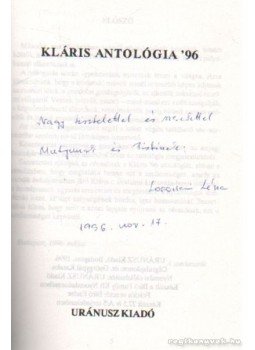 Gyöngypál Katalin-Tárkányi Imre - Kláris antológia '96 (dedikált) Gyöngypál Katalin-Tárkányi Imre - Kláris antológia '96 (dedikált), Budapest 1996 antikvár könyv