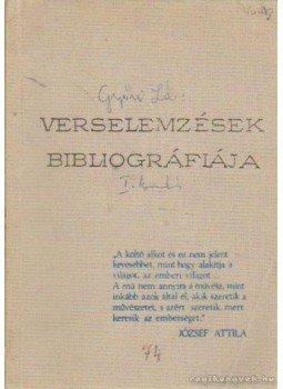 Győri László - Verselemzések bibliográfiája Győri László - Verselemzések bibliográfiája, Tatabánya 1974 antikvár könyv