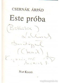 Csernák Árpád - Este próba Csernák Árpád - Este próba, Budapest 1994 antikvár könyv