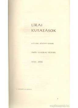 Farkas Imre - Lírai kutatások Farkas Imre - Lírai kutatások, Budapest 1963 antikvár könyv