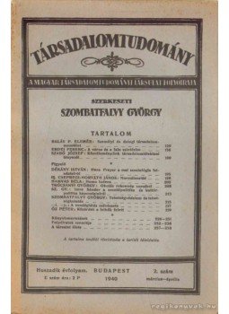 Szombatfalvy György (szerk.) - Társadalomtudomány 20. évf. 2. szám Szombatfalvy György (szerk.) - Társadalomtudomány 20. évf. 2. szám, Budapest 1940 antikvár könyv