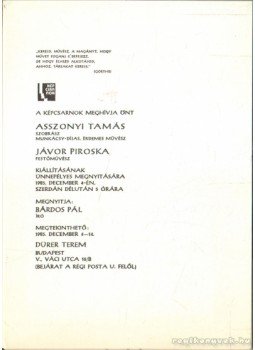  - Asszonyi Tamás szobrász és Jávor Piroska festőművész kiállítása,  1985 antikvár könyv