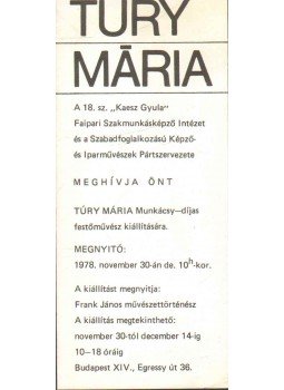  - Túry Mária festőművész kiállíása,  1978 antikvár könyv