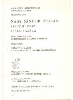 - Nagy Sándor Zoltán festőművész kiállítása (meghívó),  1978 antikvár könyv