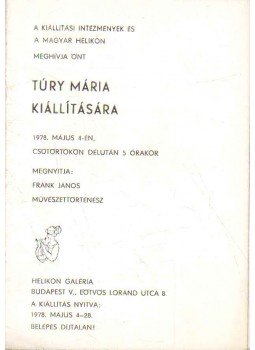  - Túry Mária kiállítása (meghívó),  1978 antikvár könyv