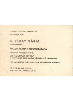  - B. Séday Mária festőművész kiállítása (meghívó),  1976 antikvár könyv