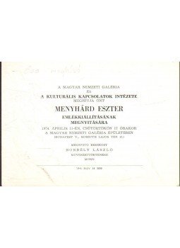  - Meghívó Menyhárd Eszter emlékkiállításának megnyitására,  1974 antikvár könyv