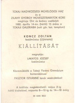  - Koncz Zoltán festőművész (Újfehértó) kiállítása (meghívó),  1980 antikvár könyv