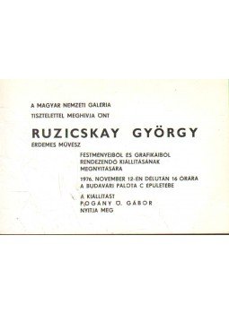  - Meghívó Ruzicskay György festményeiből és grafikáiból rendezett kiállítás megnyitására,  1976 antikvár könyv