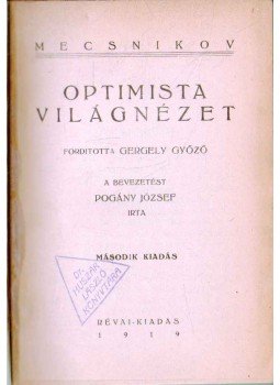 Mecsnikov - Optimista világnézet Mecsnikov - Optimista világnézet, 1919 antikvár könyv