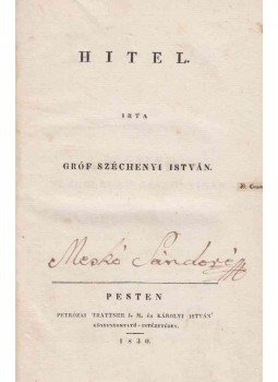 Gróf Széchenyi István - Hitel. Gróf Széchenyi István - Hitel., Pest 1830 antikvár könyv