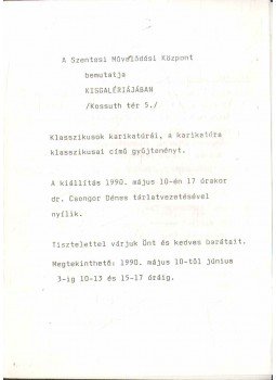  - Meghívó a Klasszikusok karikatúrái, a karikatúra klasszikusai című kiállításra,  1990 antikvár könyv