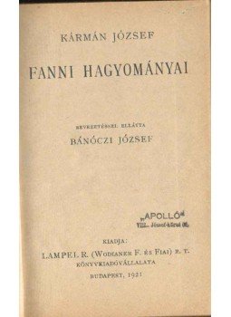 Kármán József - Fanni hagyományai, Budapest 1921 antikvár könyv