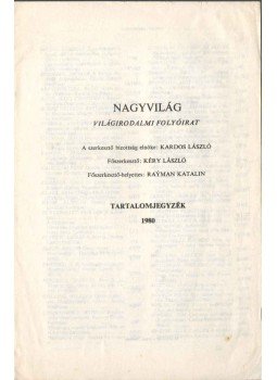 Kéry László - Nagyvilág világirodalmi folyóirat - Tartalomjegyzék,  1980 antikvár könyv