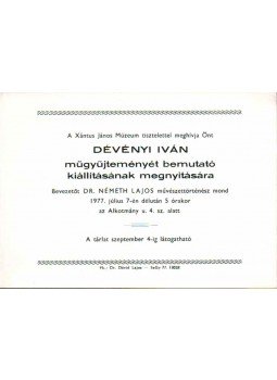  - Meghívó Dévényi Iván műgyűjteményét bemutató kiállítás megnyitására,  1977 antikvár könyv