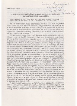 Takács Lajos - Paraszti szerződések egyek XVIII-XIX. századi dunántúli uradalmakból (dedikált),  0 antikvár könyv