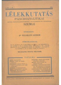 Dr. Feldmann Sándor - Lélekkutatás I. évf. 1. szám,  1929 antikvár könyv