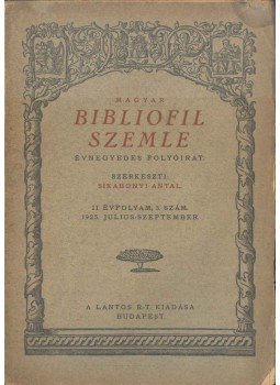 Sikabonyi Antal - Magyar Bibliofil Szemle II. évf. 3. szám,  1925 antikvár könyv