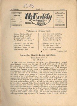 Szegedy Lajos - Uj erdély I. évf. 1-17. szám,  1918 antikvár könyv