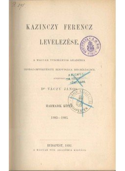 Váczy János - Kazinczy Ferencz levelezése III.,  1892 antikvár könyv