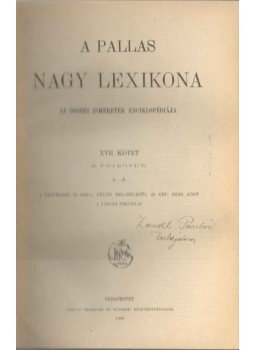  - A Pallas nagy lexikona XVII. kötet (I. pótkötet) A-J, Budapest 1900 antikvár könyv