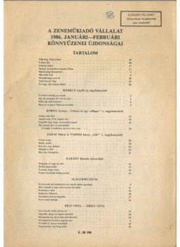  - A Zeneműkiadó Vállalat 1986. januári-februári könnyűzenei újdonságai, Budapest 1986 antikvár könyv