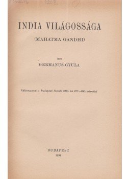 Germanus Gyula - India világossága, Budapest 1934 antikvár könyv