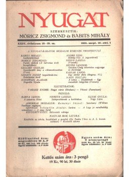 Móricz Zsigmond, Babits Mihály - Nyugat XXIV. évfolyam 18-19. sz.,  1931 antikvár könyv