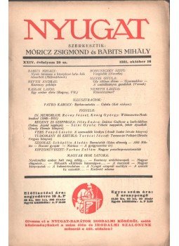 Móricz Zsigmond, Babits Mihály - Nyugat XXIV. évfolyam 20. sz. Móricz Zsigmond, Babits Mihály - Nyugat XXIV. évfolyam 20. sz., 1931 antikvár könyv