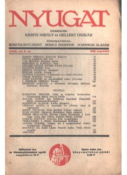 Babits Mihály, Gellért Oszkár - Nyugat 1935 XXVIII. évf. 8.szám,  1935 antikvár könyv