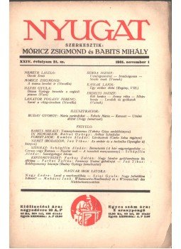 Móricz Zsigmond, Babits Mihály - Nyugat XXIV. évfolyam 21. sz.,  1931 antikvár könyv
