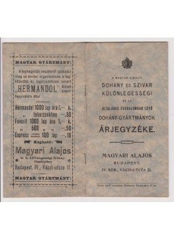  - A Magyar Királyi dohány és szivar különlegességi és az általános forgalomban lévő dohány-gyártmányok árjegyzéke, Budapest 0 antikvár könyv
