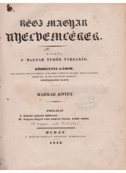  - Régi magyar nyelvemlékek, Buda 1842 antikvár könyv