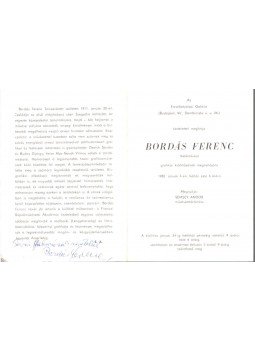  - Meghívó Bordás Ferenc festőművész grafikai kiállításának megnyitójára (dedikált),  1982 antikvár könyv