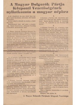  - A Magyar Dolgozók Pártja Központi Vezetőségének nyilatkozata a magyar néphez, Budapest 1956 antikvár könyv