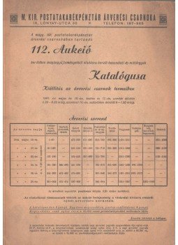  - A magyar királyi postatakarékpénztár árverési csarnokában tartandó 112. aukció keretében magángyűjteményekből eladásra kerülő használati és műtárgyak katalógusa 1944-ből,  1944 antikvár könyv