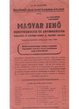  - Magyar Jenő Könyvesboltja és Antiquariuma 166. sz. árjegyzék, Budapest 0 antikvár könyv