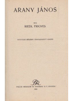 Riedl Frigyes - Arany János, Budapest 1920 antikvár könyv