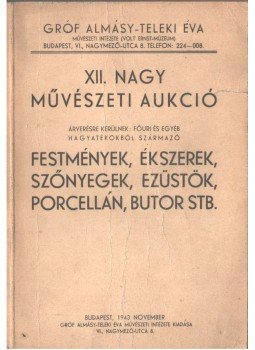  - XII. Nagy művészeti aukció, Budapest 1943 antikvár könyv