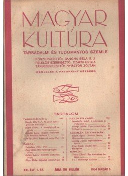 Bangha Béla - Magyar kultúra XXI. évf. I. félév, Budapest 1934 antikvár könyv