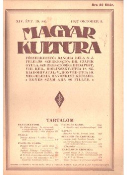 Bangha Béla S. J. - Magyar kultúra 1927 október 5., Budapest 1927 antikvár könyv