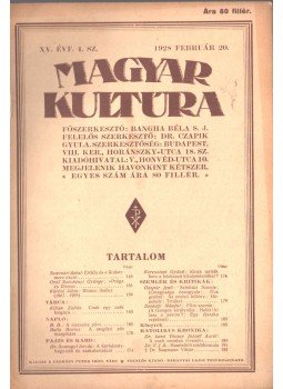 Bangha Béla S. J. - Magyar kultúra 1928 február 20., Budapest 1928 antikvár könyv