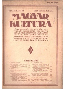 Bangha Béla S. J. - Magyar kultúra 1927 november 20., Budapest 1927 antikvár könyv